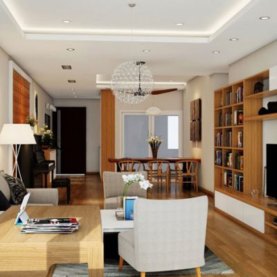 Nội thất phòng khách với gỗ công nghiệp