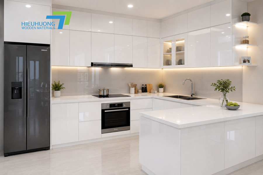 Hình ảnh tủ bếp làm từ gỗ nhựa 5 lớp bóng
