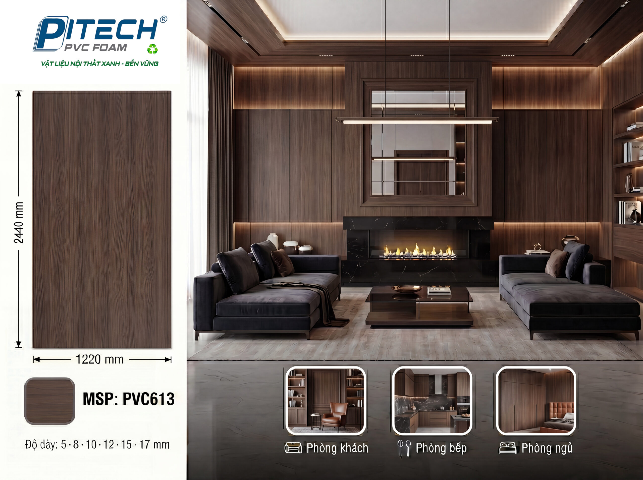 PVC613-nhua-pvc-pitech Hình ảnh tấm gỗ nhựa phủ màng PVC mã màu 613